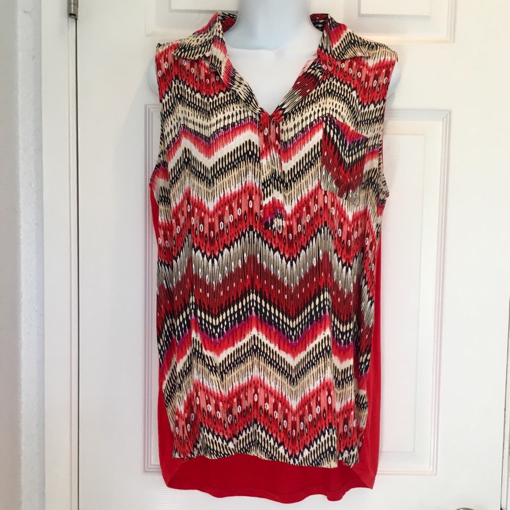 Joseph A. Tank Top, red patterned, Size Large
